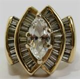 LOT #2041, 1.50CT MARQUISE DIAMOND YELLOW GOLD RING