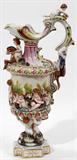 LOT #2047, CAPODIMONTE PORCELAIN EWER, CHERUBS IN HIGH BAS RELIEF, C. 1900-1910, H CA. 10"