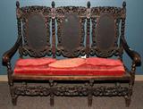 LOT #2129, BAROQUE STYLE CARVED WOOD SETTEE, H 51", L 58"