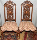 LOT #2133, ENGLISH CARVED WALNUT SIDE CHAIRS, C. 1930, PAIR