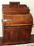 LOT #2136, ANTIQUE AMERICAN WALNUT ROLL TOP DESK, 1860, H 57", W 38", D 24"