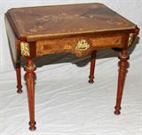LOT #2140, LOUIS XVI STYLE MARQUETRY DROP LEAF TABLE