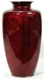 LOT #2249, JAPANESE RED ENAMEL & SILVER FOIL VASE, C.1920, H 14", DIA 8"