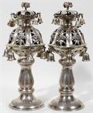 LOT #2253, VIENNESE .800 SILVER TORAH FINIALS, LATE 19TH C., H 13"