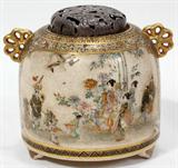 LOT #2263, SATSUMA KORO WITH SILVER COVER, 19TH C., H 3 1/2", W 4"