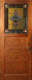 LOT #2359, OAK DOOR WITH INSET STAINED GLASS PANEL, C. 1910-1920, H 79", W 32"