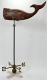 LOT#44  COPPER WHALE FORM WEATHERVANE, C1900, H 56", L 37"