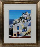 LOT#158  IGOR MEDVEDEV [UKRAINE] SERIGRAPH 23" X 17 1/2", "OIA ON SANTORINI", Pencil signed and numbered edition 566/650.  Framed and matted under glass.