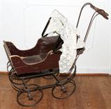 LOT#251  ANTIQUE WOOD & IRON CHILD'S BUGGY, H 26, L 30"