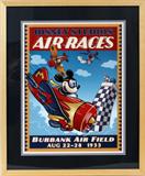 LOT#271  DISNEY STUDIO AIR RACES, COLOR LITHOGRAPH, AIR RACES POSTER C1933 18" X 24", depicts Mickey Mouse, Donald Duck and Pluto flying airplanes and Minnie mouse on a finish line pylon waving a checker flag. Inscribed: 'Disney Studios Air Races Burbank Air Field Aug. 22 - 28 1933', 18" x 14", framed and matted under glass.