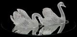 LOT#1006  LALIQUE CRYSTAL 'MIROIR CYGNES', PAIR, L 12" & 14", Including 1 "Tete Droit", H.9 1/2", L.12", and 1 "Tete Penchee", H.6 1/2", L.14"; signed and numbered 164/500, on a mirrored plateau etched to resemble rippling water, L.32".