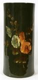 LOT#1023  WELLER DICKENS WARE POTTERY UMBRELLA STACylindrical shape, hand-decorated with blossoms, artist signed "A. H." and impressed "Dickens Ware Weller" in a half circle at the underside ND, ARTIST SIGNED, C. 1900, H 21", DIA 9", HIBISCUS BLOSSOMS,