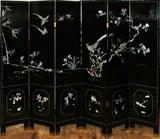 LOT#1060  CHINESE BLACK LACQUER & MOTHER-OF-PEARL SIX-PANEL SCREEN, H 72", W 94", Motif of birds and foliage.