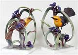 LOT#1080  DOROTHY DOUGHTY FOR ROYAL WORCESTER, PORCELAIN YELLOW HEADED BLACKBIRDS, PAIR, H 11" &  12", signed on the underside with Royal Worcester mark and inscribed: "Yellow Headed Blackbird" and dated mark 1951; measures 11 1/2" H. x 12 1/2";  No box.