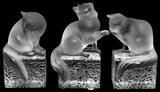 LOT#1169  LALIQUE CRYSTAL CATS, SET OF THREE, H 5 1/2", Each is signed "Lalique, France".