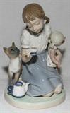 LOT#1201  LLADRO PORCELAIN FIGURE, 'CHILD'S PLAY', H 7 3/4", Girl with teacup.  Number 1280.