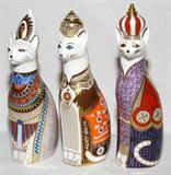 LOT#1196  ROYAL CROWN DERBY 'ROYAL CATS' FIGURES, THREE, H 8 1/2"-9", Including 1 Egyptian, 1 Siamese, and 1 Abyssinian.