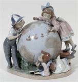 LOT#1204  LLADRO PORCELAIN #5847, VOYAGE OF COLUMBUS, H 9", Three children surround globe of world.  #5847 and 5847.