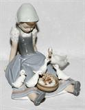 LOT#1202  LLADRO PORCELAIN FIGURE, 'GIRL, PAN AND DUCKS', H 6 3/4", D 8", Seated girl with ducks.  Number 5074.