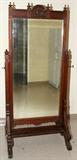 LOT#1251  WALNUT CHEVAL MIRROR, CIRCA 1900, H 77", W 37", Trestle base, Eastlake style.