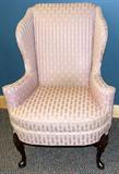 LOT#1459  SHERRILL UPHOLSTERED WINGBACK CHAIR, Mahogany legs.