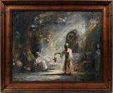 LOT#2013  DOUGLAS ARTHUR TEED [AMERICAN 1863-1929] OIL ON CANVAS 1919, 26" X 33" ARAB POTTERY SELLER, Depicting several Arab men with large multi-colored jardinières.  Signed lower left and dated. Framed.