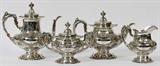 LOT#2043  REED & BARTON, 'FRANCIS I' STERLING TEA & COFFEE SET, FOUR PIECES, Sterling Silver Tea Set. Reed and Barton, Francis 1st,  two pint coffee pot 35.17 troy ounces, & two pint tea pot 35.01 troy ounces; Covered-sugar 27.3 troy ounces; and creamer 14.43 troy ounces  Monogramed. # 570-A.