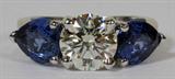LOT#2060  1.70CT ROUND DIAMOND & 3.10CT SAPPHIRE RING, SIZE 6, Natural pear shaped sapphire.  Diamonds:  J-K color Vs-2 clarity.  14kt white gold.  5.5 grams.
