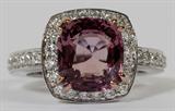 LOT#2066  3.60CT PURPLE PINK SPINEL & .75CT DIAMOND RING, SIZE 6 1/4, GIA, No heat pink spinal.  G-color, Vs-2 clarity.  14kt white / rose gold.  7.0 grams.