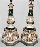 LOT#2137  CARVED MARBLE TABLE LAMPS, PAIR, H 25", D 8 1/2"