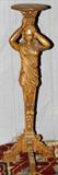 LOT#2150  CARVED OAK PEDESTAL, H 50", DIA 10 1/2", In the form of a caryatid, or female figure, with hands raised, on four extending feet at the base.