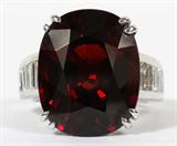 LOT#2162  22.75CT NATURAL SPESSARTITE GARNET & 1.70CT SIDE DIAMOND RING, SIZE 6 3/4, GIA, G-color, Vs-2 clarity.  14kt white gold.  13.8 grams.