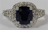 LOT#2164  UNHEATED 3.13CT BLUE SAPPHIRE & 2.25CT DIAMOND RING, SIZE 6, GIA, G-color, Vs-2 clarity.  14kt white gold.  5.3 grams.