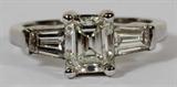LOT#2168  1.06CT EMERALD CUT DIAMOND RING & .50CT SIDE STONE, SIZE 4 1/2,  GIA, J-color, VVS-2 clarity.  Side diamonds, .50ct I-color, VVS-clarity.  Platinum, 5.5 grams.