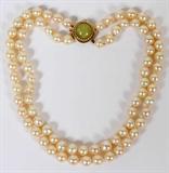 LOT#2167  PEARL NECKLACE 2 STRAND 14KT YELLOW GOLD JADE CLASP