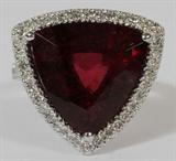 LOT#2169  11.48CT NATURAL TRILLIANT TOURMALINE & 78CT DIAMOND RING., SIZE 7, G-color, Vs-2 clarity.  14kt white gold.  9.5 grams.