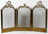 LOT#2261  FRENCH BRONZE & BRASS FIRE SCREEN, EACH PANEL 26" X 13", C early 20th c.; pierced, scrolled crests.