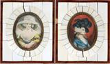 LOT#2300  ENGLISH PORTRAIT MINIATURES IN IVORY-CLAD FRAMES, EARLY 20TH C., TWO, H 5 3/4", Each depicts a seated lady with hand-painted accents, under glass, in an ivory clad frame. Circa 1900.