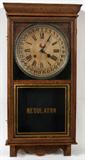 LOT#2323  SESSIONS CARVED OAK REGULATOR WALL CLOCK, LATE 19TH C., 36" X 18"