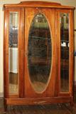 LOT#2362  MAHOGANY ARMOIRE, C. 1880, H 87", W 51", Satinwood inlay. Single center door inset with mirror, two oval beveled mirror side panels. Depth 18.5".