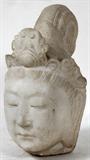 LOT#2398  CHINESE CARVED WHITE MARBLE HEAD OF BUDDHA, H 12", W 6", Antique.