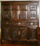 LOT#2370  CHINESE CARVED WOOD CABINET, H 71", W 61", D 22"