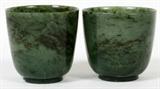 LOT#2399  CHINESE SPINACH JADE CUPS, PAIR, H 2 3/4", DIA 2 3/4"