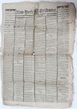 LOT#2481  N Y TRIBUNE REPORTING LINCOLN'S ASSASSINATION APRIL 15, 1865, Vol XXV No 7496. 8 pages, 15" x 21" All columns are separated by black mourning rule. News of the assassination  appears on the third column of page 4, under the heading Highly Important! "The President Shot"!, followed by 11 brief dispatches, many contradictory, regarding the state of President Lincoln. Seward's attempted assassination is included in the sixth dispatch, and Booth's name appears in the seventh as speculation by a witness. Four more dispatches are included on page 8, the last of which is dated 2:12am.