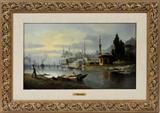 Lot# 1 F. HERINK (1843-1902), OIL ON CANVAS, 19TH C., 12 1/2" X 21", VIEW OF BEIRUT, Signed "F. Herink" lower left (see photo) and titled "Vue of Beyrut" on the stretcher (see photo), gilt wood frame.