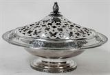 Lot# 12 WATSON NAVARRE SILVER PLATE CENTERPIECE, H 8", DIA 14", Chased design of shell, floral, scroll & leaf design. Plated insert.