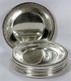 Lot# 13 GORHAM STERLING PLATES, 12, DIA 6", Leaf, floral & scroll design; 1" deep well; actual size 6 1/4" Dia.