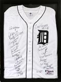 Lot# 56 DETROIT TIGER TEAM SIGNED HOME JERSEY, H 28", W 22", twenty six signatures including: Hall of Fame players: Al Kaline, George Kell and Ernie Harwell; additional players include Mark "The Bird" Fidrych, Kirk Gibson, Willie Horton, Frank Howard, Bill Freehan, Alan Trammell, Dick McAuliffe, Don Wert, Lance Parrish, Mickey Lolich, Bill Rogell, Milt Wilcox, Dan Petry, Jim Northrup, John Grubb, John Hiller, Juan Berenguer, Wayne Comer, Lou Whitaker, Chet Lemon, Denny McClain, Paul Carey, and Gates Brown.