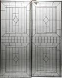 Lot# 69 CLEAR LEADED GLASS WINDOWS, PAIR, H 51", W 20", Square, rectangular & diamond shaped bevel glass panes.