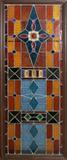 Lot# 68 LEADED STAIN GLASS WINDOW, H 62", W 22", Colors of orange, yellow, blue, teal, rose, green & lavender. Wood framed.